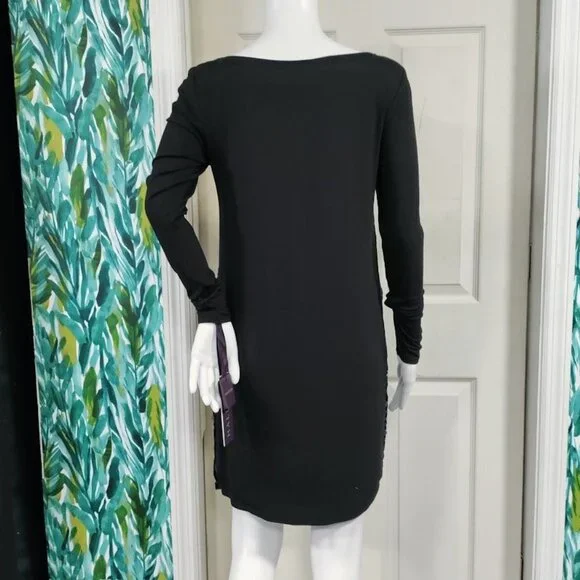 NWT Hale Bob Beaded Elisa Velvet Dress Burnout Long Sleeve Shift Blue Women's XS - Picture 7 of 14